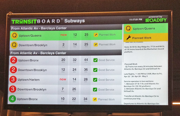 Roadify's TransitBoard at Barclays Center