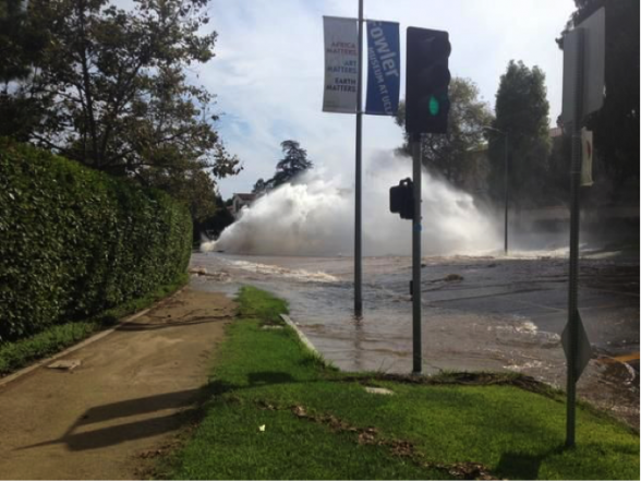 Almost 20 million gallons of water are lost July 29, 2014 when a 93-year old water main ruptures at the University of California in Los Angeles.