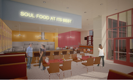 Artist rendering of Home of Chicken and Waffles restaurant in Downtown Richmond.