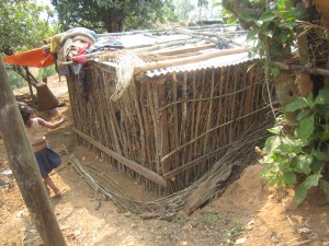 Temporary shelters built by homeowners in Katle-Danda using local resources and salvaged components
